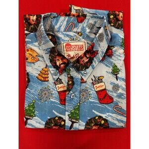 RSVLTS Bob Ross Wreaths and Ross Shirt Mens Large L Christmas Holiday EUC